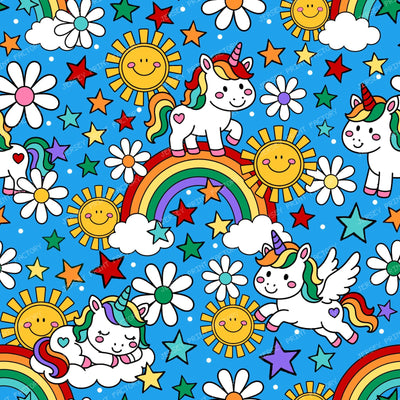 Unicorns Sunshine and Rainbows  in Blue