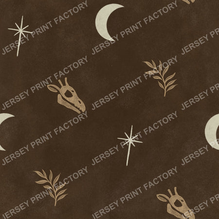 Halloween Animal Print, Brown Fossil Giraffe Skull - with Moon and Stars