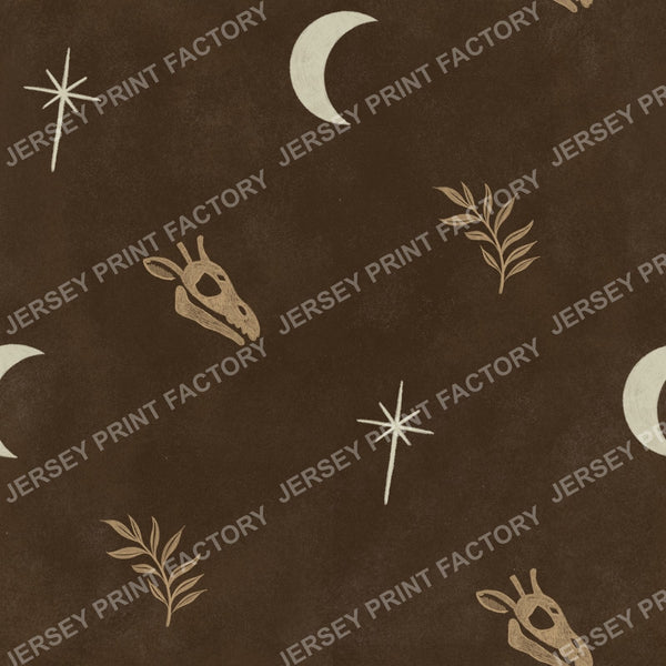Halloween Animal Print, Brown Fossil Giraffe Skull - with Moon and Stars