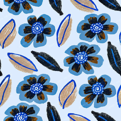 Pop Art Blue And Black Flowers — 1a