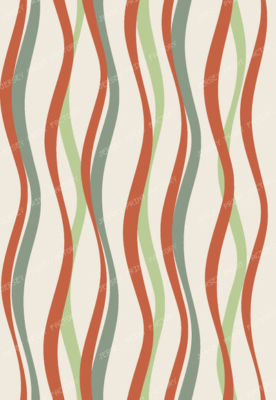 Earthy Terracotta and Sage Green Wavy Retro Stripes Pattern
