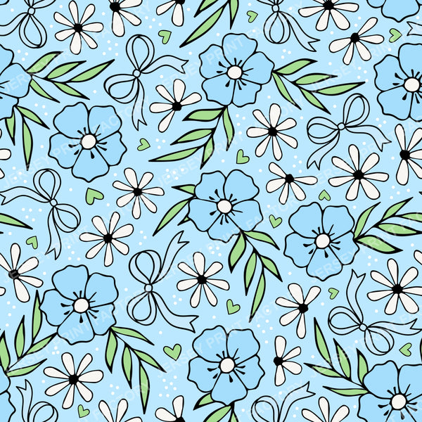 Coquette Meadow Wildflower Floral In Soft Blue
