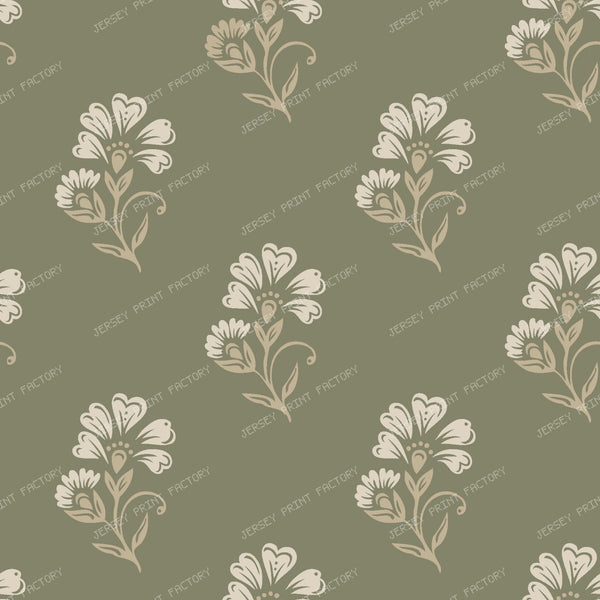 Beatrice   3 Colour Block Print Floral   Olive Green