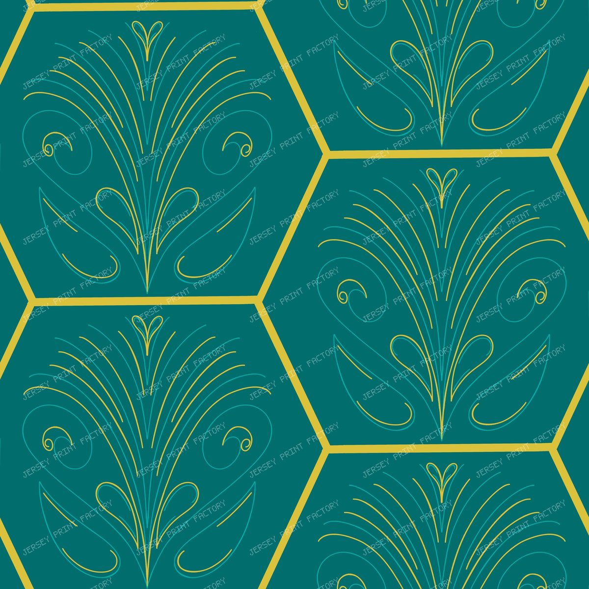 Art Deco Hexagon Motif/Teal and Gold Geometric Pattern