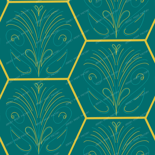 Art Deco Hexagon Motif/Teal and Gold Geometric Pattern