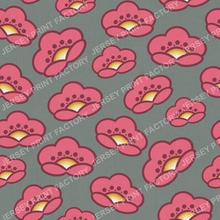 1970s Pink Mod Flowers -  Retro Floral On Cool Gray