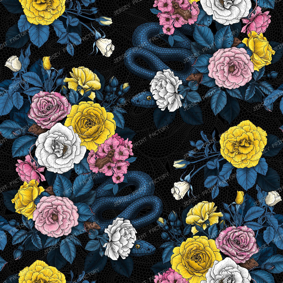 Hidden in the roses — in blue and yellow, pink and white