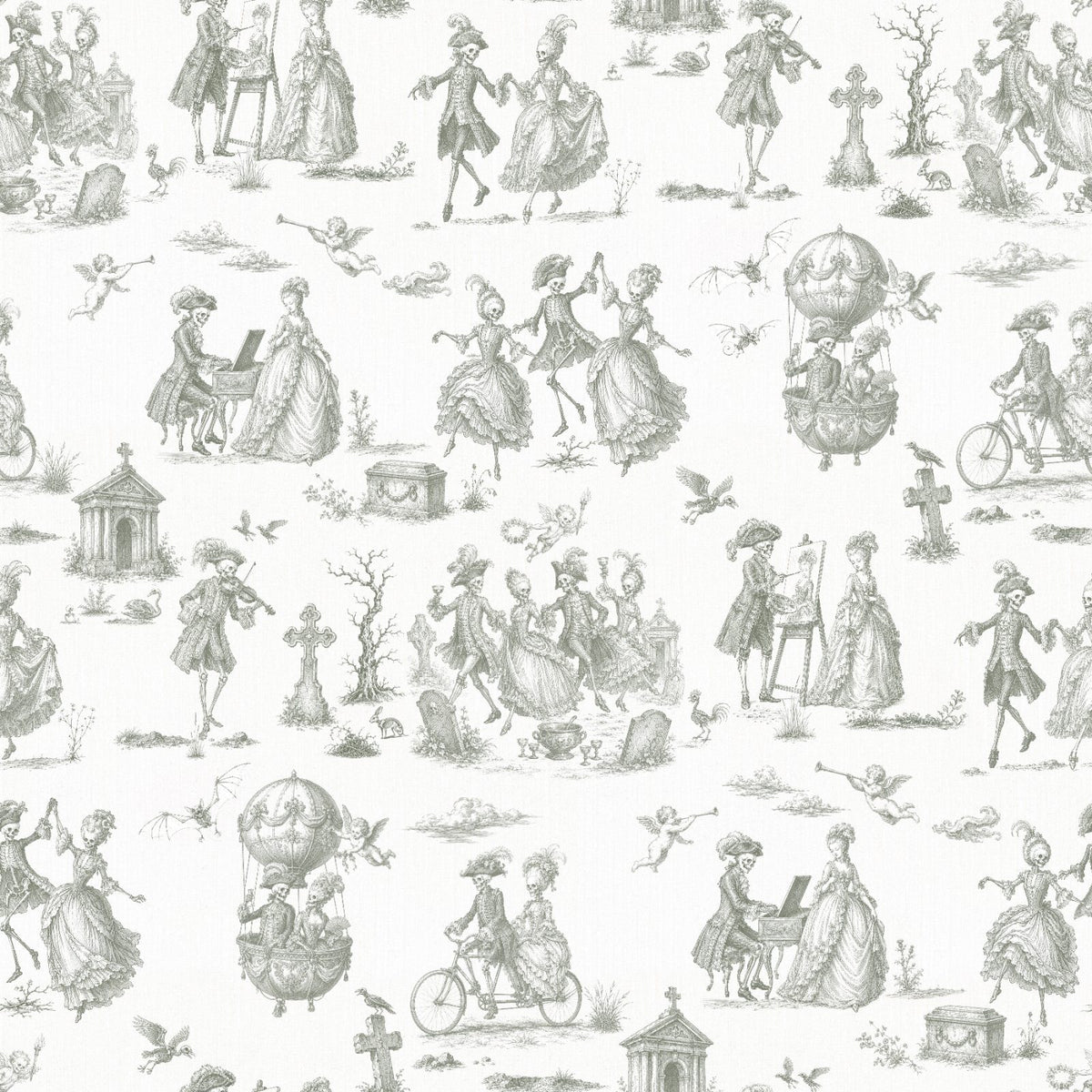 DANSE MACABRE TOILE -  MOSS GREY ON PARCHMENT