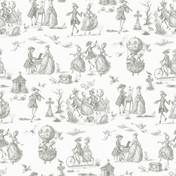 DANSE MACABRE TOILE -  MOSS GREY ON PARCHMENT