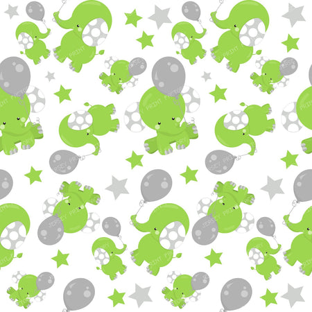 Pattern Of Blue Elephants, Cute Elephants, Stars — Green 1