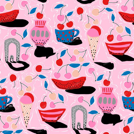 Cherries — Retro Cherry Print in Red on Pink