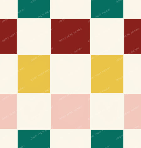 Irregular Checkerboard -Cream Pine Green Burgundy Mustard Pink