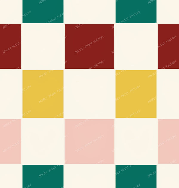 Irregular Checkerboard -Cream Pine Green Burgundy Mustard Pink