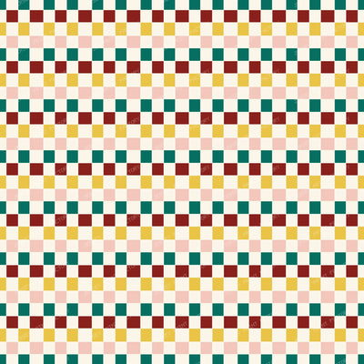 Irregular Checkerboard -Cream Pine Green Burgundy Mustard Pink