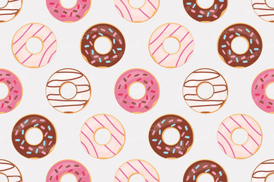 Donut Pattern, Pink Donuts, Brown Donuts, White Donuts, Sprinkles — White