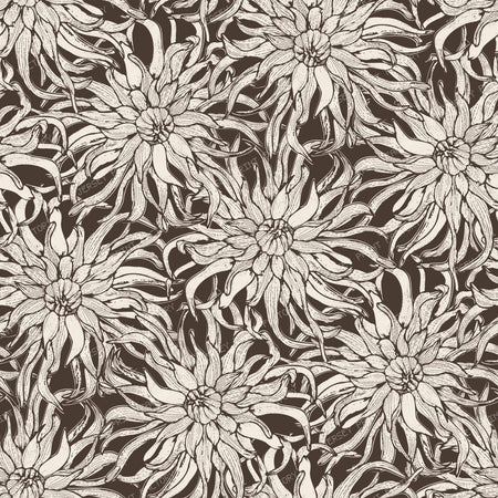 Moody Cactus Dahlia Line Art Vintage Botanical Floral — Toffee