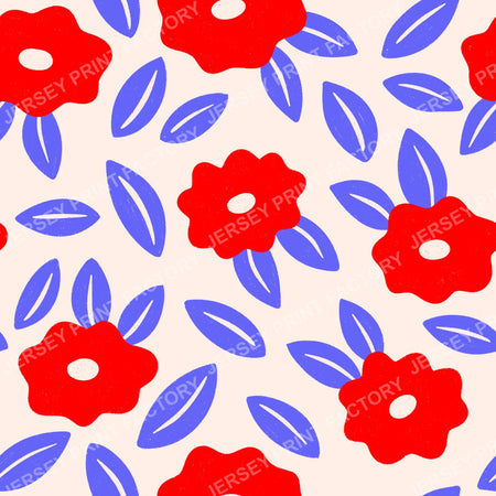 Red White and Blue Hand Drawn Floral