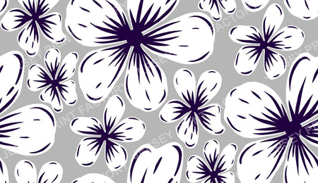Boho Mid Century Hibiscus Flowers in Grey