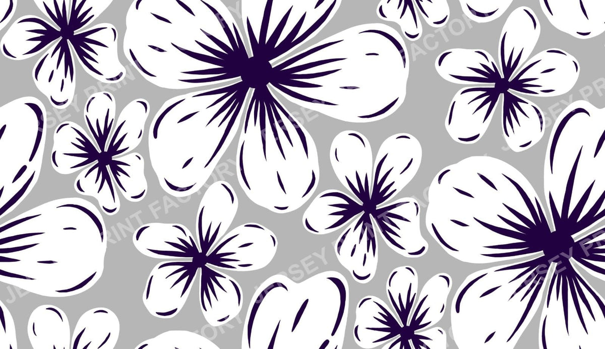 Boho Mid Century Hibiscus Flowers in Grey