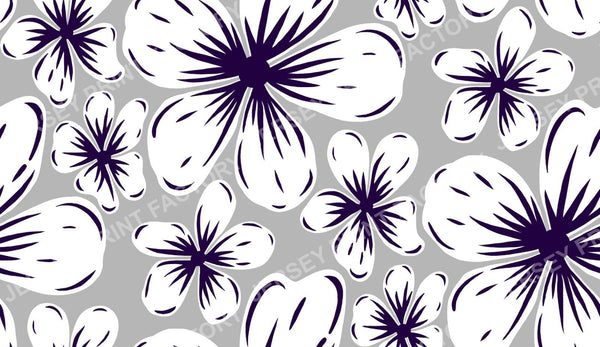 Boho Mid Century Hibiscus Flowers in Grey