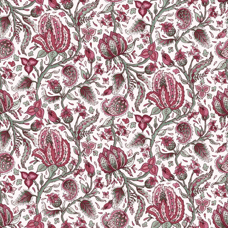 Indian Trailing Floral - Green and Pink
