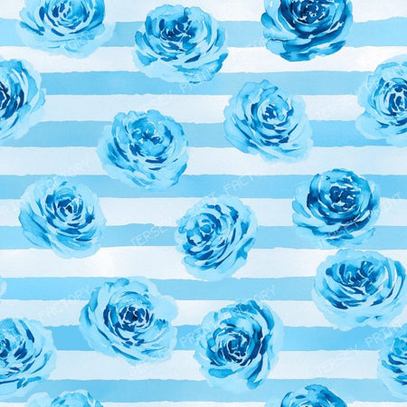Watercolor Rose on Horizontal Stripe Blue