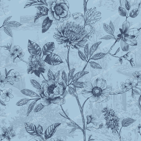 2026 PJP 100 — 19 Country Roses Floral Vines Pen and Ink French Provincial - Dusty Blue