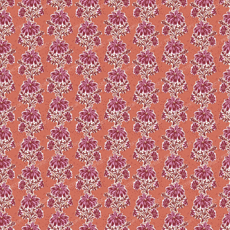 Cecily  Playful Block Print Floral   Lilac & Teal — Orange & Pink