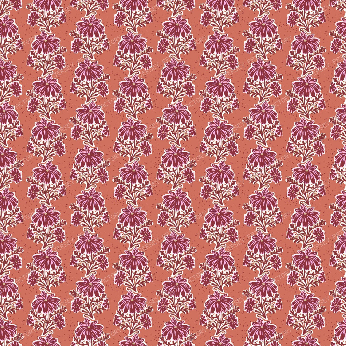 Cecily  Playful Block Print Floral   Lilac & Teal — Orange & Pink