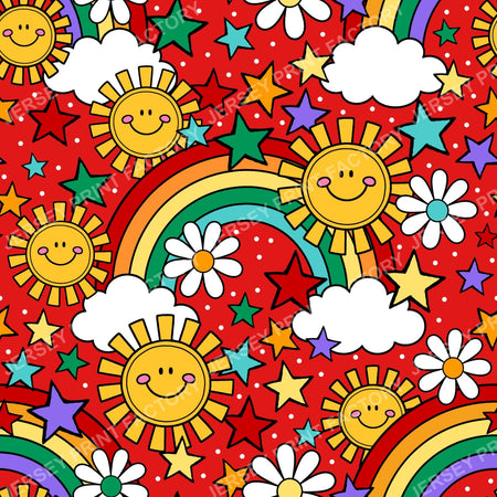 Sunshine And Rainbows Happy Sky Doodles Red