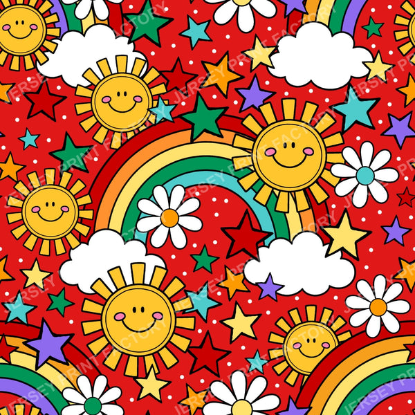 Sunshine And Rainbows Happy Sky Doodles Red