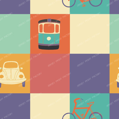 Vintage Alexandria Summer Tram & Bicycle Checkerboard