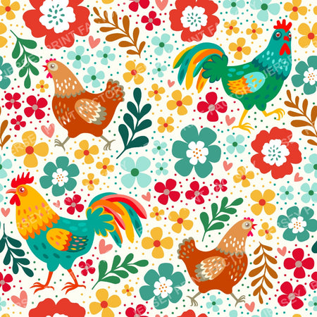 Colorful Chicken Floral On Ivory