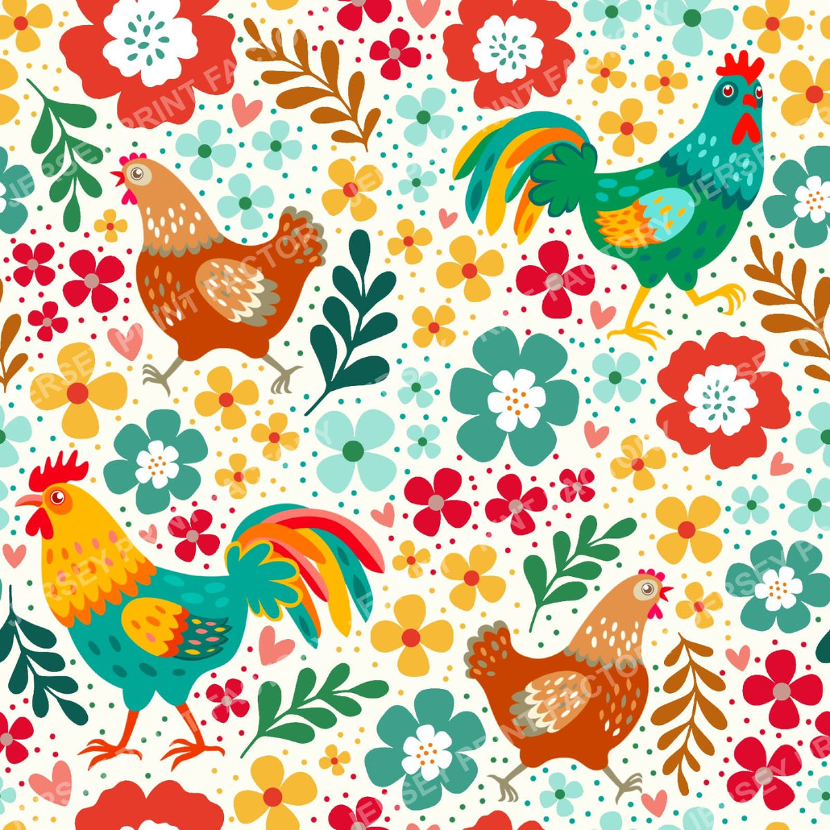 Colorful Chicken Floral On Ivory