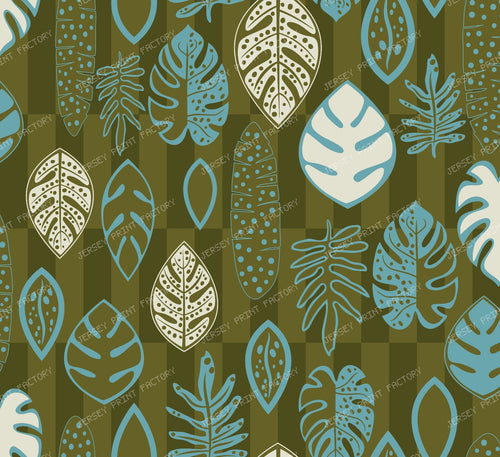 Tropical leaves on windowpane tile