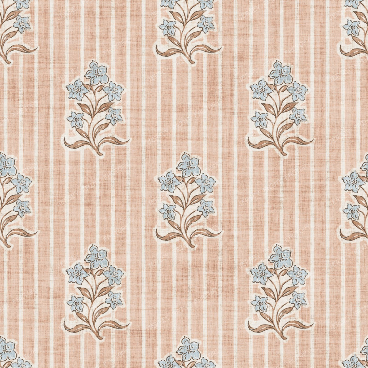 Agatha   Vintage Striped Block Print Floral   Pink & Blue