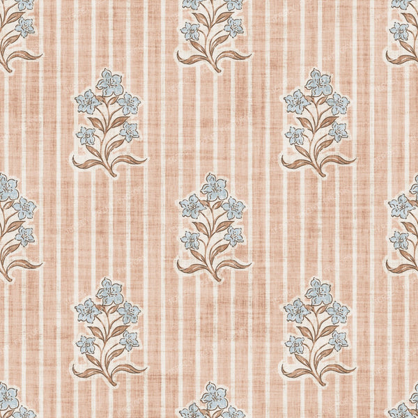 Agatha   Vintage Striped Block Print Floral   Pink & Blue