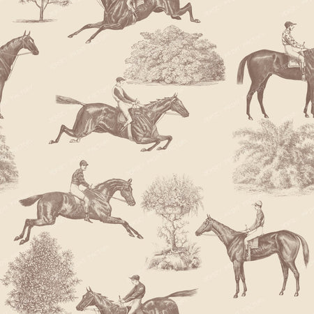 Horse Racing Beige-Brown Monochrome Cottagecore Toile Pattern