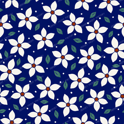 Polish Pottery Ivory Daisies On Dark Cobalt Blue