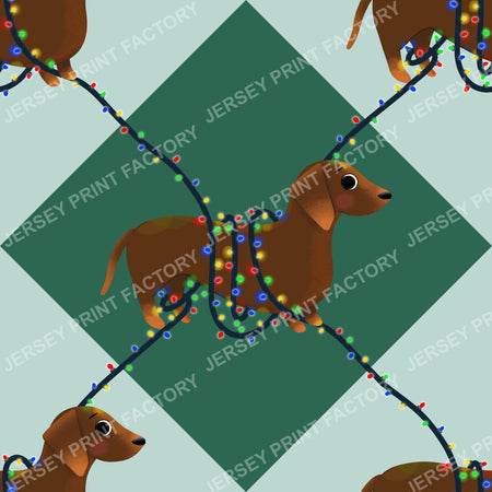 Sausage Dog in String Lights - Winter Weiner Festive Diamonds on Greens