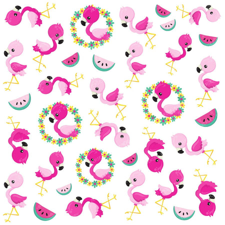 Tropical Pattern, Flamingos, Watermelons, Flowers