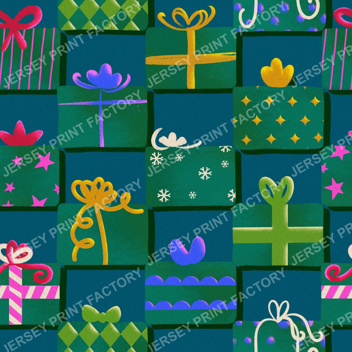 Christmas Gifts Checkerboard on Teal