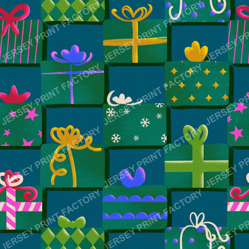 Christmas Gifts Checkerboard on Teal