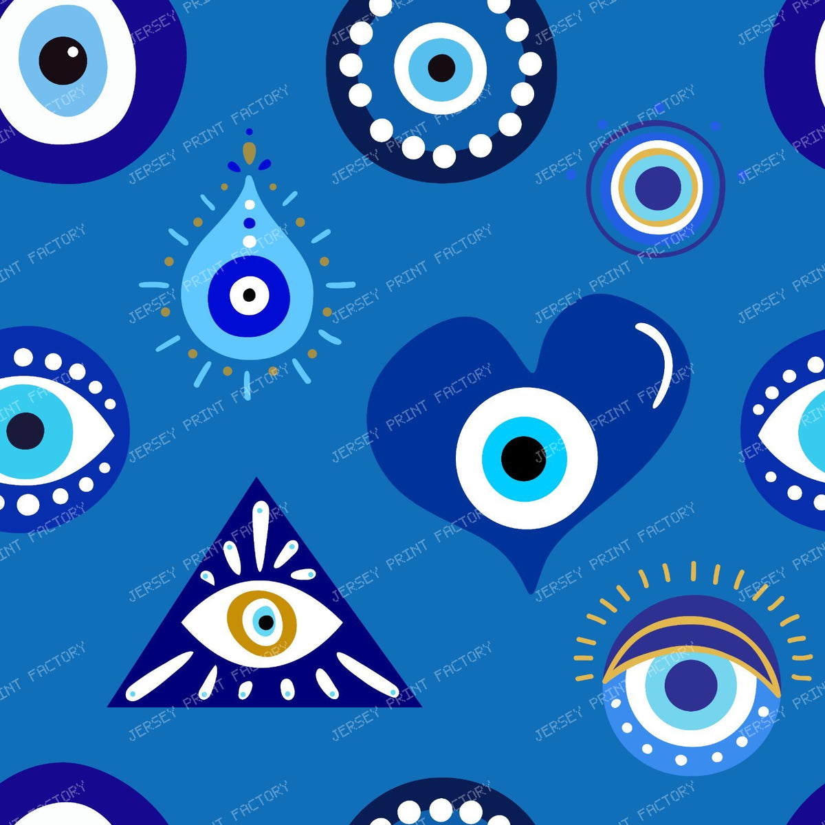 Evil Eye Pattern, Turkish Eye, Nazar, Mati, Mataki, Hamsa, Hearts — Navy Blue