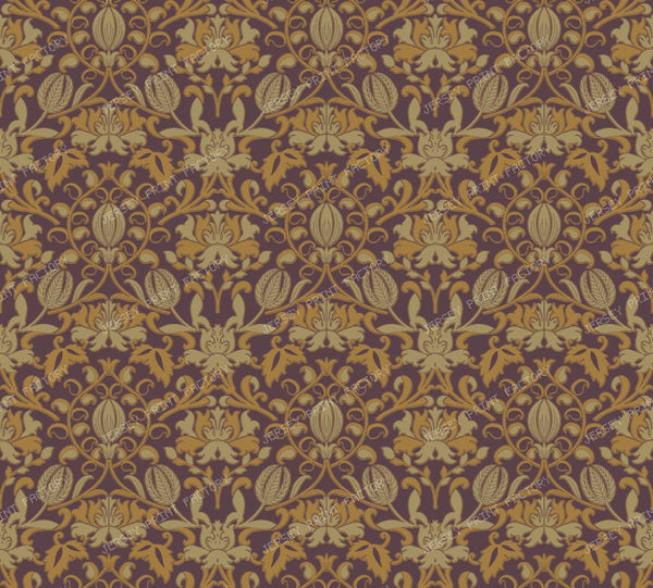 Rich Espresso Chocolate and Olive Green Damask Pattern