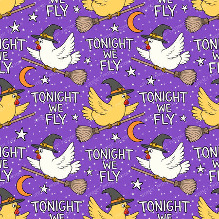 Tonight We Fly Funny Halloween Witch Chicken  on Purple