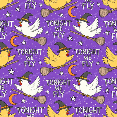 Tonight We Fly Funny Halloween Witch Chicken  on Purple