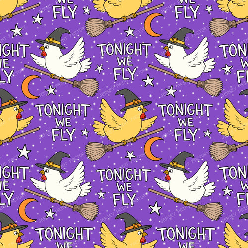 Tonight We Fly Funny Halloween Witch Chicken  on Purple