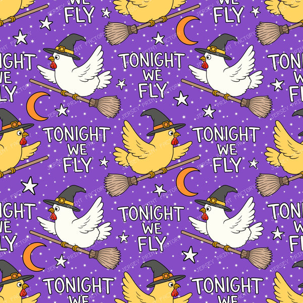 Tonight We Fly Funny Halloween Witch Chicken  on Purple