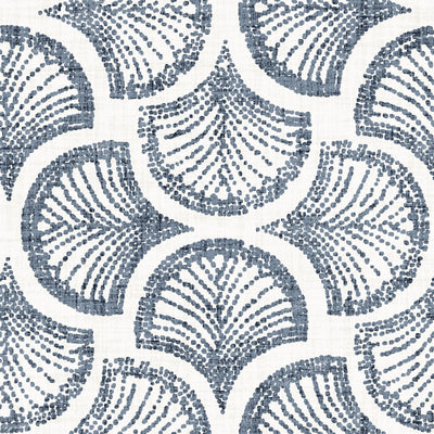 Indigo Denim Blue Scalloped Shell Fan Dotted Linen Texture